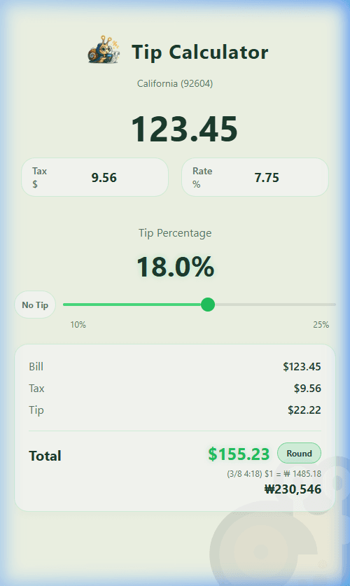 Instant Tip & Tax Calculation